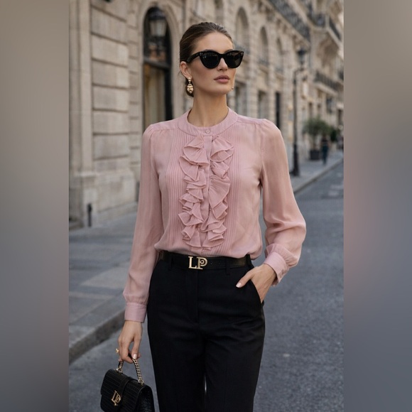 Luisa Spagnoli Tops - Luisa Spagnoli Pink Ruffled Long Sleeve Blouse – Size Small